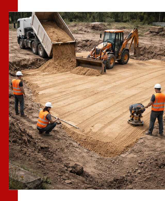 Устройство песчаной подушки для фундаментов и дорог в Арзамасе